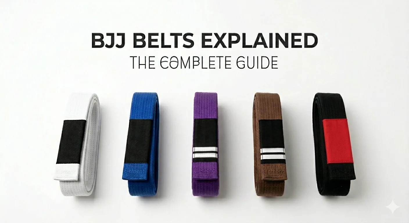 BJJ belts explained — white to black belt colours displayed