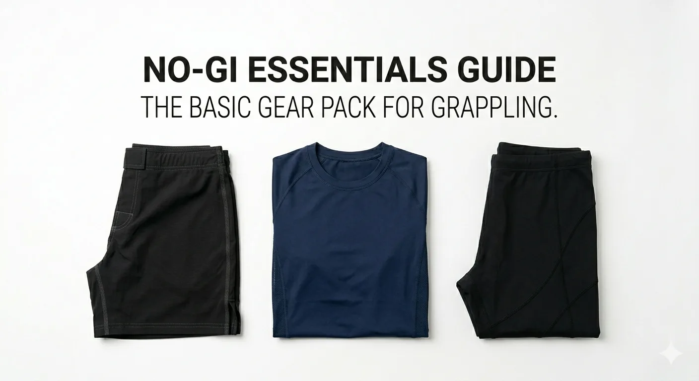 No-gi BJJ gear essentials — rash guard and shorts laid out